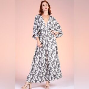 Tyche Kimono Maxi Dress, Stormy Houndstooth, Size Medium